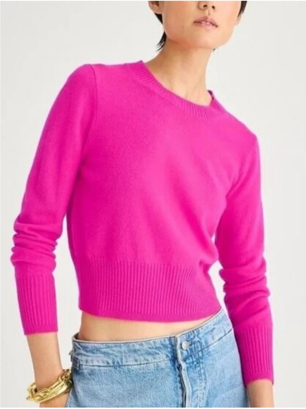 J. Crew 100% Cashmere Shrunken Crewneck Sweater Neon Flamingo EUC XXS $263
